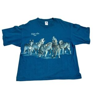 Vintage 90s H.L. Miller Wolf Pack T Shirt XL Redfish Lake Idaho Single Stitch T